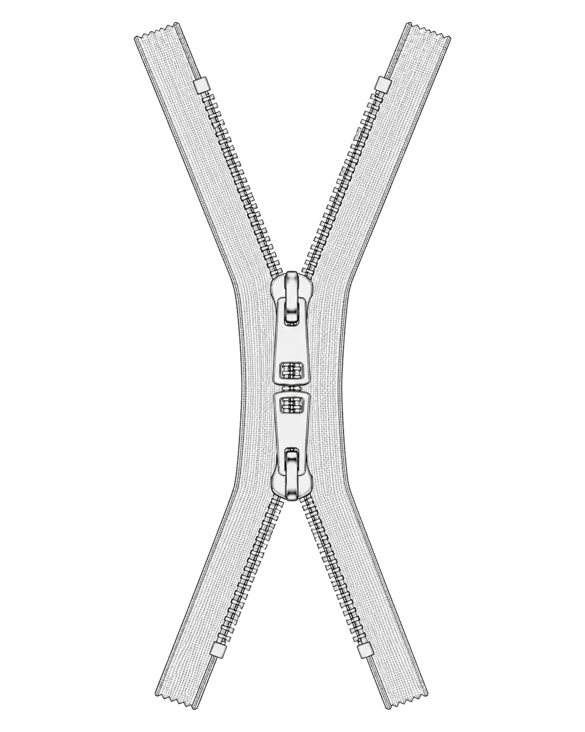 Two-slider closed-end zipper, X type
